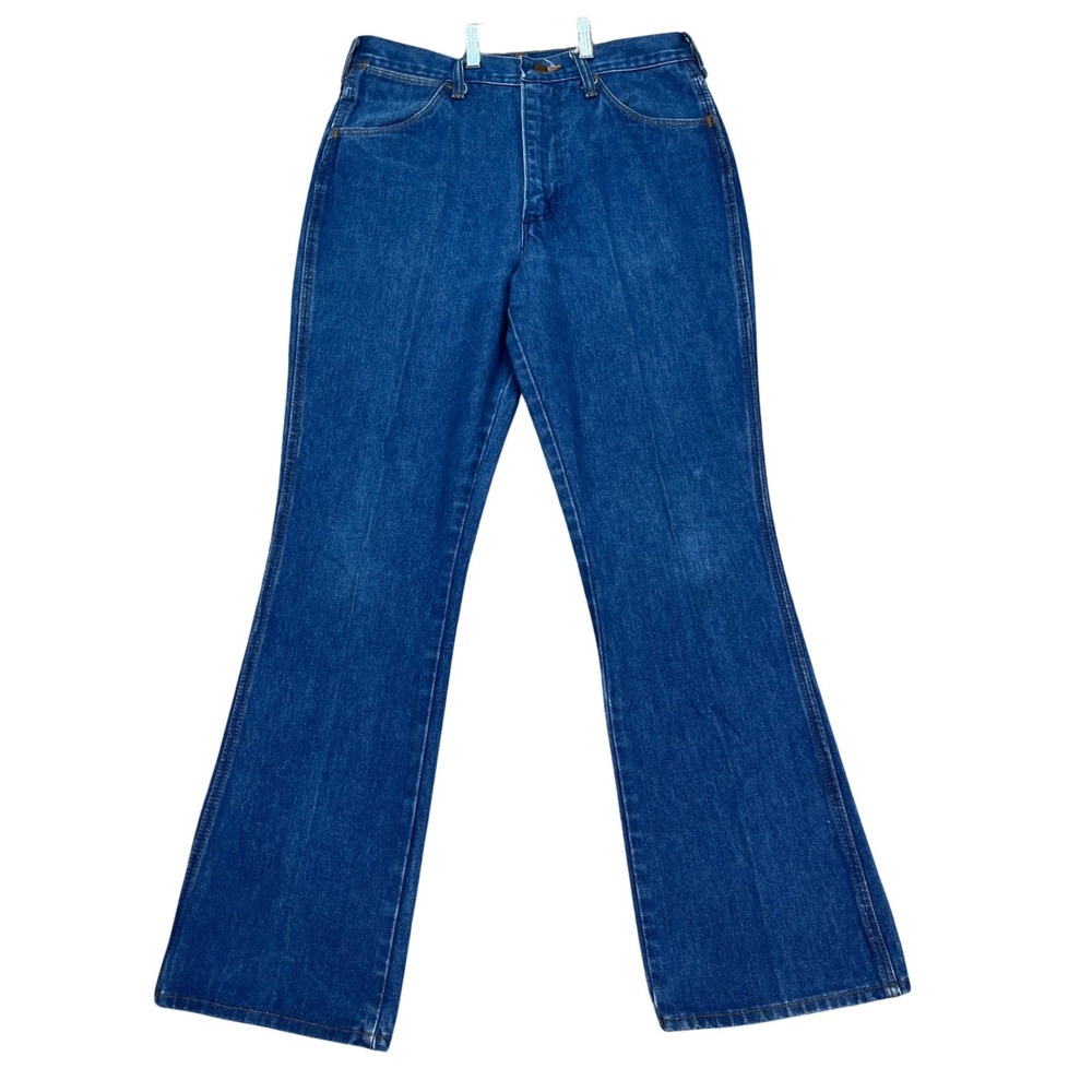 Vintage Wrangler No Fault Jeans Men 33x32 Flare Western Blue 945 DEN USA Made